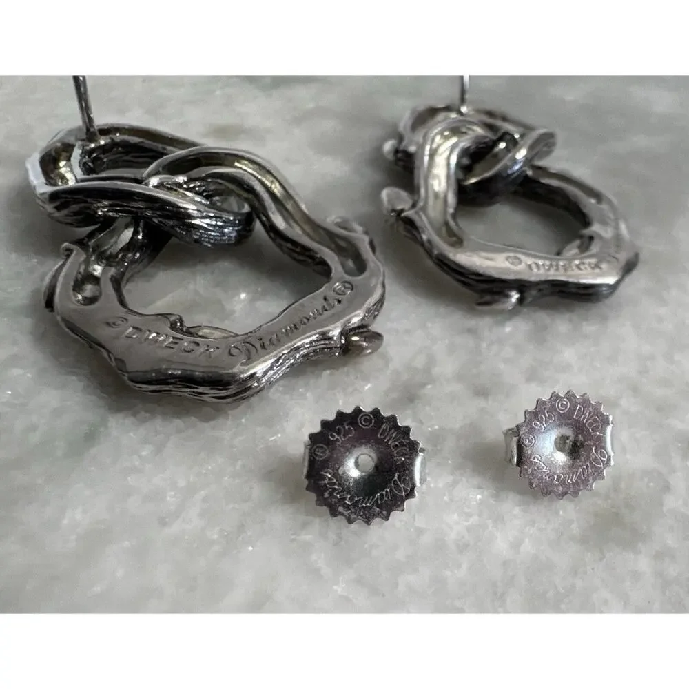Stephen Dweck Sterling Silver Diamond Twig Branch Dangle Drop Earrings